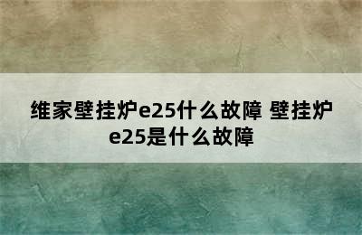 维家壁挂炉e25什么故障 壁挂炉e25是什么故障